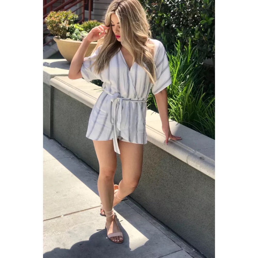 Lulus “Sunshine State” Vneck Striped Tied Romper - Picture 12 of 16